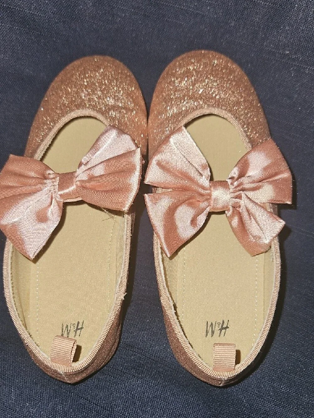 H&M Girls Rose Gold Glitter Bow Ballet Flats